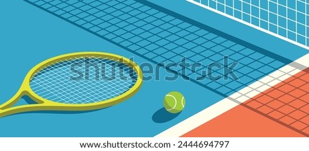 stands on tennis court with tennis racket and tennis ball