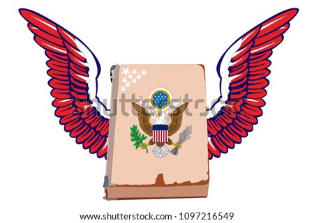 Great Seal of the United States on books with wings of the color of the national flag of America