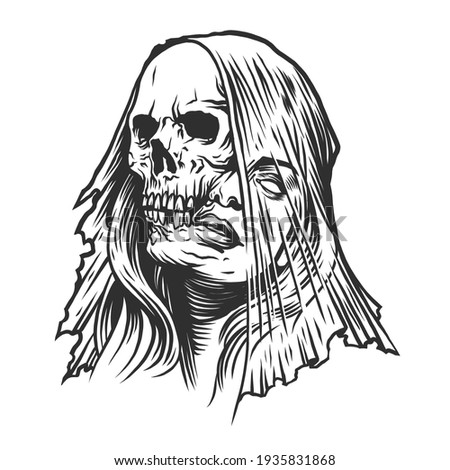 A skeleton of a woman. Can be used as a sketch of a tattoo.