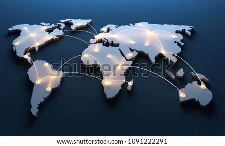 3D Illustration Networked world map Foto d'archivio © 
