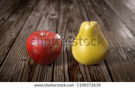 3D illustration comparing apple and pear 商業照片 © 