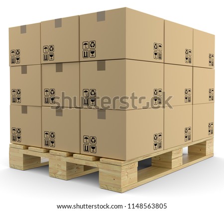 3D illustration Palete with cartons Foto stock © 