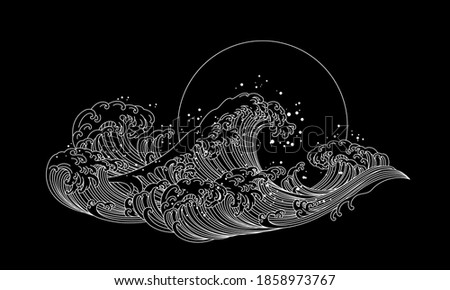 Japan wave ocean vector illustration. Asia and oriental traditional line art design.