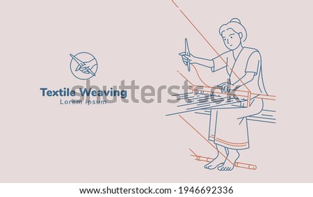 Woman working on weaving hand woven illustration. Line art vector. Stock foto © 