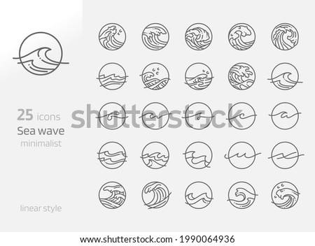 Sea wave line art minimalist vector illustration. Ocean round icon and symbol and creativity alphabet line water design concept.