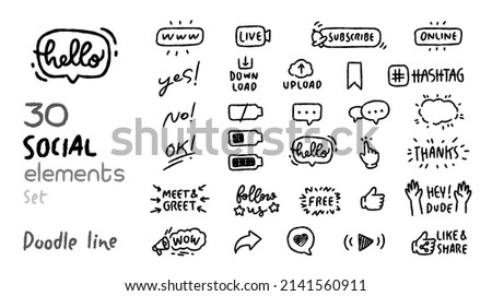 social media elements vector set. doodle organic line style for decoration,advertising,website,content etc.
