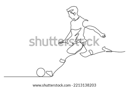 continuous line drawing of man shooting football vector illustration for advertising,celebration,document, application, website, web, mobile app, printing, banner, logo, poster design, etc.