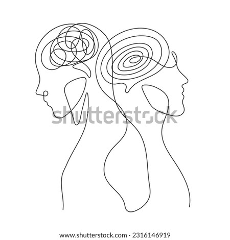 bipolar disorders two human brains two personality in continuous line drawing vector illustration