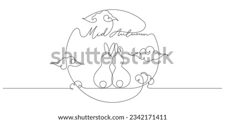 couple of rabbits celebrate mid autumn festival in one line drawing vector illustration