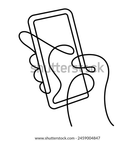 hand using smartphone close up one line drawing bold linear vector illustration