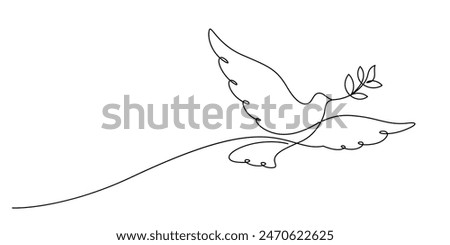 white dove flying with olive branch peaceful and freedom conceptual one line drawing continuous