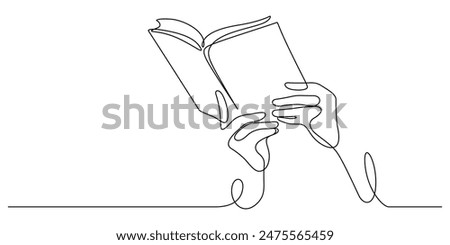 hand holding book one line continuous drawing copy space minimalism illustration