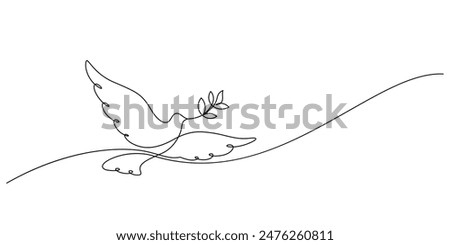 dove flying with olive branch one line drawing continuous vector