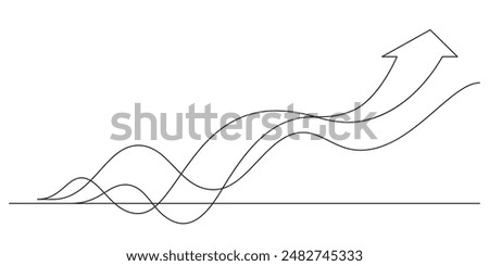 flowing growth chart with growing arrow symbol continuous one line vector illustration minimalist