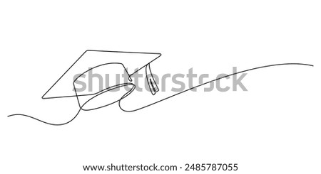 graduation cap celebrating continuous one line drawing vector illustration minimalist