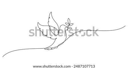 white dove with olive branch one line drawing continuous vector illustration peace and freedom concept