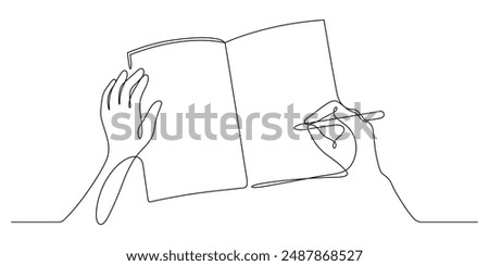 writing on blank notebook top view one line drawing continuous vector illustration