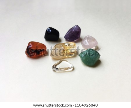 The 7 Lucky Stones:crystal-peace; agate-friendship;onyx-protection;pink quartz-love;green quartz-health;citrine-prosperity;amethyst-spirituality.