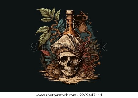 Skull Pirate rum vector illustration for t-shirt