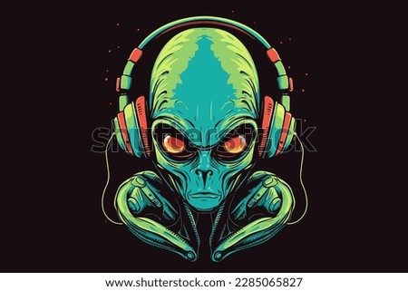 Alien music lover vintage retro vector Illustration