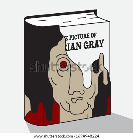 The classic book, Picture of Dorian Gray, with a cover of melting face man. Book symbol design icon for various uses.