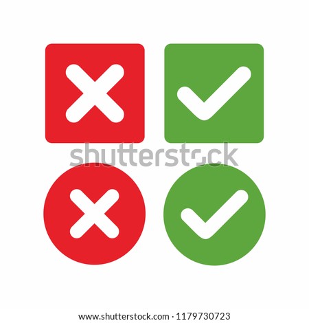 check mark icon, green check mark and red cross. Mail Icon Symbols vector. symbol for web site Computer and mobile vector.