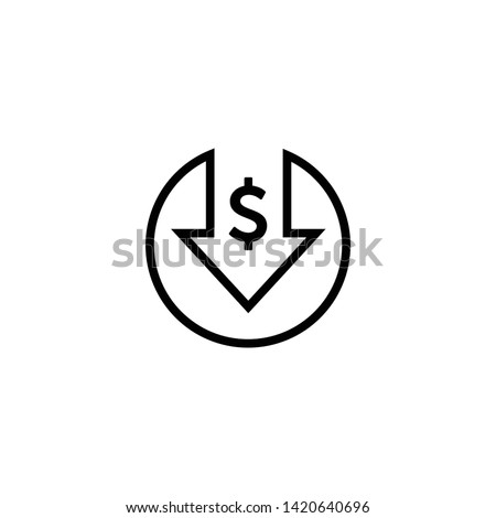 Cost reduction icon Flat . Dollar Down Icon Vector