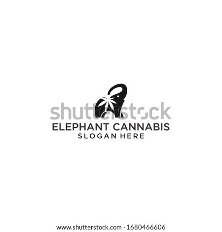 elephant with cannabis logo design vector illustration template