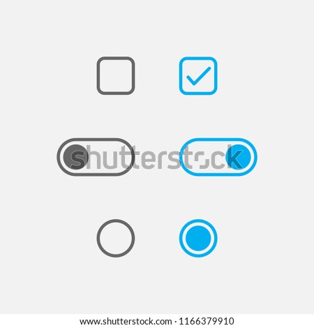 Modern outline toggle, checkbox and radio buttons set