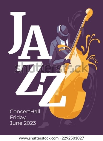 Jazz and classical music event poster design concept. Cellist musician among applause. Abstract decorative background. Vector flat illustration