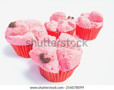 Pink Chinese steamed cup cake on pink polka dot floor with vintage filter effect