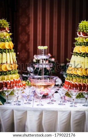 Fountain of wine at a luxury wedding reception in restaurant