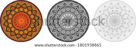 Africa mandala circular pattern in solid and outline form. Polynesia pattern for coloring books, decoration, ornament, tattoo, home decor, tapestries. Aztec pattern for tapestry home decoration.