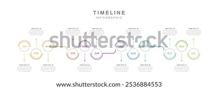 Infographic workflow diagram 12 months for Business Presentations. Timeline diagram, report, web design. Creative, vector, illustration	