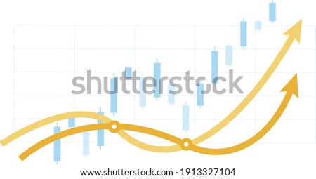 Easy and stylish chart of rising stock trading quotes up and 2 orange arrows pointing up on a grid background