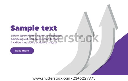 Banner template, two white three-dimensional arrows pointing upwards and text with a button. Trend Up. Vector illustration