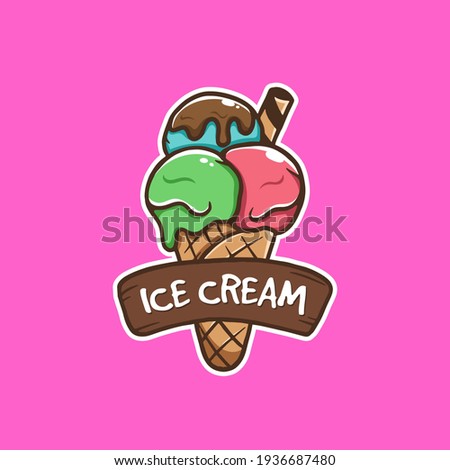 Modern colorful ice cream logo hand drawn with cone