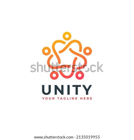 Abstract Line Art Outline Unity Team Work People Community Togetherness Family Network Group Logo 