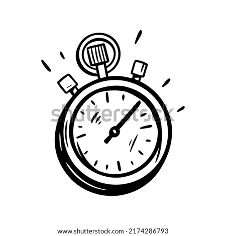 Hand drawn stopwatch Doodle Sketch Style, time quick fast logo concept. Timer express speed delivery concept