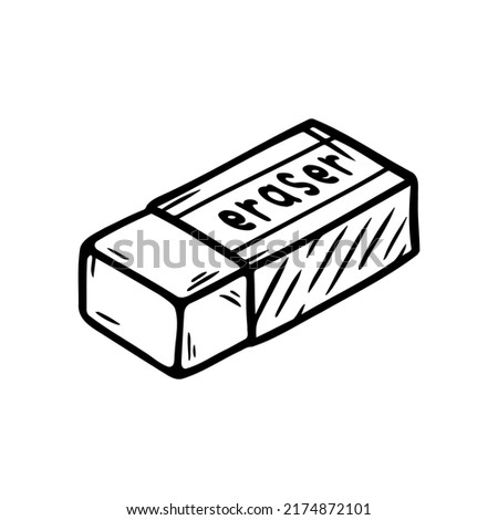 Rubber Pencil Eraser Doodle Sketch Hand Drawn Icon Black Illustration Vector