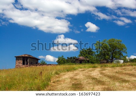 Landscape from Old Mountain in Serbia with one small very old house made of wood and mud.