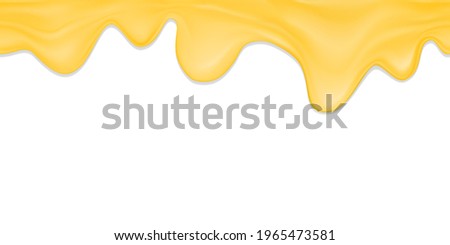 Stock realistic vector seamless border of melted cheese or cheese fondue on a white background.Seamless vector realistic border of melted butter or ghee for food packaging design.
