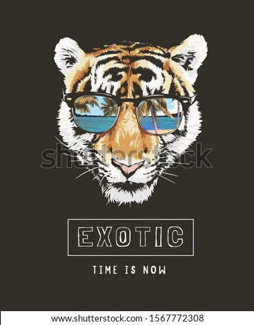 exotic slogan with tiger face in sunglasses illustration 商業照片 © 