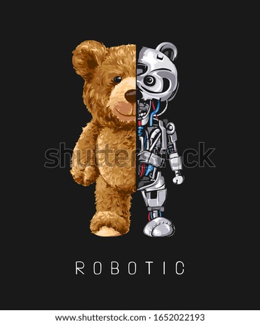 bear toy half robot illustration on black background