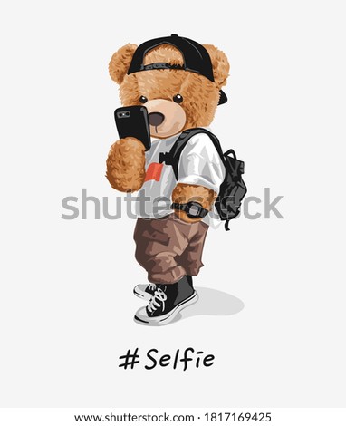cool bear toy taking selfie illustration Foto d'archivio © 