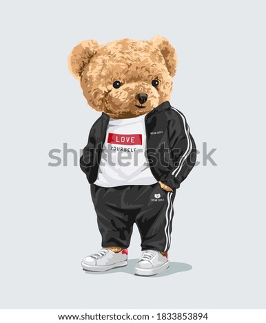 cute bear doll in sport fashion track suit illustration