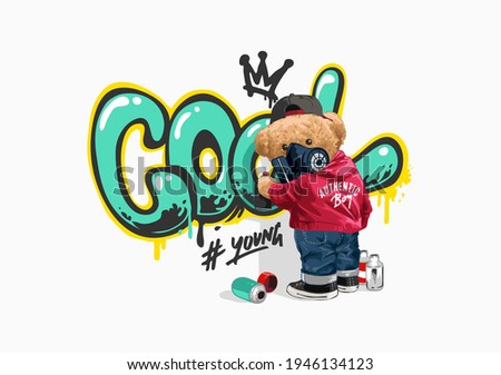 bear doll spraying cool slogan on the wall vector illustration