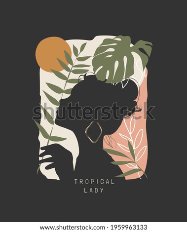 tropical lady slogan with girl shadow and tropical leafs vector illustration