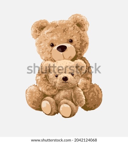cute bear doll hug little bear doll vector illustration