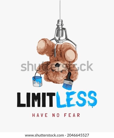 limitless slogan with bear doll with color bucket on claw machine vector illustration